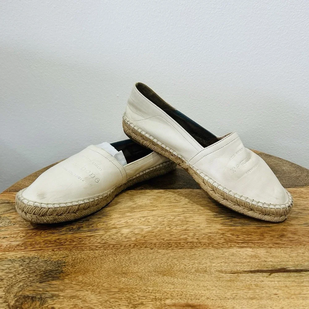 rag & bone Women's Espadrille Runner Ivory Leather Sneakers Size 8.5 EUR 38.5
